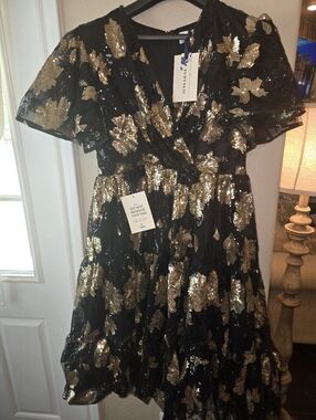 Jessakae Black & Gold Sequin Floral Dress